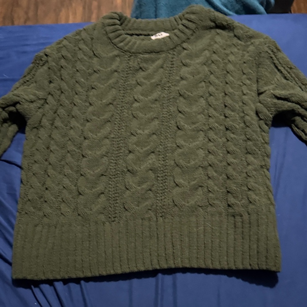 SO Forest Green Cable Knit Sweater